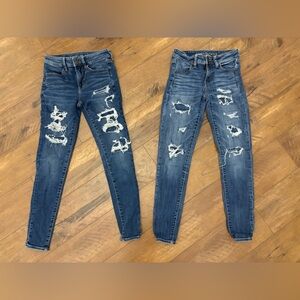 American Eagle Cozy & Next Level Stretch Ripped Blue Skinny Jeans Sz 2